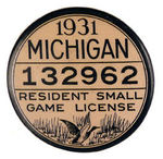 "MICHIGAN 1931" LICENSE.