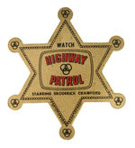 RARE, LARGE "WATCH HIGHWAY PATROL" BALLENTINE BEER BADGE.