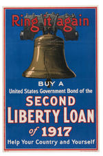 WORLD WAR I "RING IT AGAIN" LIBERTY BELL SECOND LIBERTY LOAN POSTER.