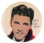 "YOURS, RICK NELSON" TINTED COLOR PHOTO BUTTON.