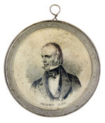 "HENRY CLAY – GEORGE WASHINGTON” LITHOGRAPHS UNDER GLASS IN PEWTER RIM.