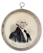 "HENRY CLAY – GEORGE WASHINGTON” LITHOGRAPHS UNDER GLASS IN PEWTER RIM.