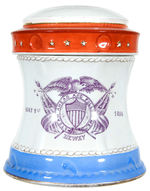 SPANISH AMERICAN WAR “ADMIRAL DEWEY/OLYMPIA” FIGURAL CHINA TOBACCO JAR.