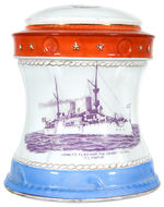 SPANISH AMERICAN WAR “ADMIRAL DEWEY/OLYMPIA” FIGURAL CHINA TOBACCO JAR.