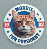 FELINE TV STAR "MORRIS FOR PRESIDSENT 1988" BUTTON.