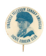 JACKIE COOGAN EARLY MOVIE CLUB CONCEPT BUTTON FROM HAKE COLLECTION & CPB.