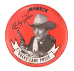 RARE "'ROCKY' LANE POSSE" CLUB BUTTON.