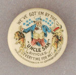 HAKE COLLECTION RARE "UNCLE SAM BICYCLES" 1898 LAPEL STUD.