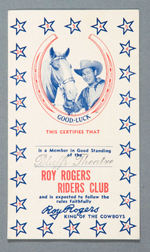 THEATRE ISSUED "ROY ROGERS RIDERS CLUB" GRAPHIC MEMBERSHIP CARD.