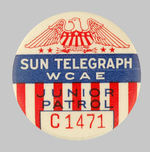 GRAPHIC "SUN TELEGRAPH JUNIOR PATROL" CLUB BUTTON.