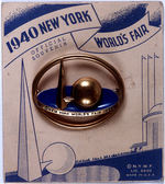 "1940 NEW YORK WORLD'S FAIR OFFICIAL SOUVENIR" OVAL METAL PIN ON CARD.