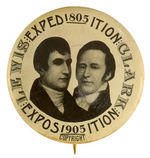 RARE REAL PHOTO STYLE BUTTON PICTURING LEWIS & CLARK FROM 1905 EXPOSITION.