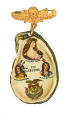 JAMESTOWN WONDERFUL BRASS AND CELLO BADGE FROM EARLY WINE COMPANY AND FEATURING "VIRGINIA DARE."