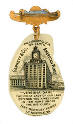 JAMESTOWN WONDERFUL BRASS AND CELLO BADGE FROM EARLY WINE COMPANY AND FEATURING "VIRGINIA DARE."