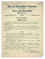 "SCHOENHUT'S TOY HUMPTY DUMPTY CIRCUS" CATALOGUE AND PRICE LIST.