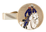 MERITA SALESMAN AWARD LONE RANGER ON SILVER ENAMEL AND BRASS TIE CLIP.