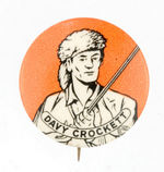 "DAVY CROCKETT" ORANGE BKG. PORTRAIT BUTTON.