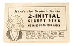 ORPHAN ANNIE TWO-INITIAL SIGNET RING, INSTRUCTION FOLDER.