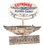 "SKY ROADS FLYING CLUB" MEMBER BUTTON & WINGS WITH "LIEUTENANT" AWARD.