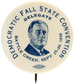 STRIKING AND RARE FDR "DEMOCRATIC FALL STATE CONVENTION DELEGATE" BUTTON.