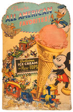 MULTI-DISNEY CHARACTER 1942 "FLARE-TOP CONES" LARGE DIE-CUT SIGN.