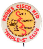 "KERN'S CISCO KID" CLUB BUTTON AND LETTER.