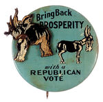 "BRING BACK PROSPERITY WITH A REPUBLICAN VOTE" MECHANICAL PIN-BACK.