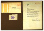 BEATLES BED SHEET PIECE FROM SAN FRANCISCO HILTON WITH ACCOMPANYING LETTER/ENVELOPE.