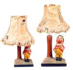 "HAPPY" UNUSUAL ENGLISH LAMP W/FABRIC SHADE.