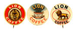 "LION COFFEE" 1896 BUTTON SET OF THREE.