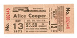 "ALICE COOPER" 1973 SAN DIEGO CONCERT TICKET.