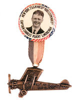 LINDBERGH FEAT BUTTON WITH BRASS AIRPLANE HANGER.