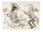 "STEVE VASS" ORIGINAL ART LATE 60s EDITORIAL CARTOON WITH SADAT PLAYING TUBA.