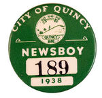 MASSACHUSETTS "NEWSBOY" 1938 LICENSE BUTTON.