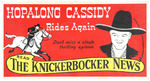 “HOPALONG CASSIDY RIDES AGAIN” NEWSPAPER COMIC STRIP PROMOTIONAL SIGN.