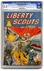 LIBERTY SCOUTS COMICS #3 AUGUST 1941 CGC 5.5 OFF-WHITE TO WHITE PAGES.