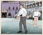 BABE RUTH PLAYING JAI-ALAI ORIGINAL ART BY CUBAN ARTIST JORGE S.