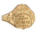 "MELVIN PURVIS JUNIOR G-MAN CORPS" 1936 MEMBER'S RING AND 1937 "SECRET OPERATOR" RING.