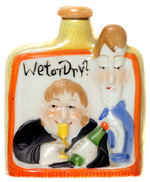"WET OR DRY?" GLAZED POTTERY FLASK.