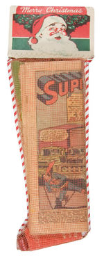 CHRISTMAS STOCKING WITH SUPERMAN COMIC.