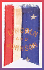 "LINCOLN AND JOHNSON" RARE MINIATURE 1864 RIBBON.