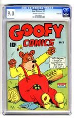 GOOFY COMICS #3 DECEMBER 1943 CGC 9.0 OFF-WHITE TO WHITE PAGES CROWLEY COPY.