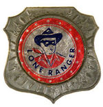 "LONE RANGER" RARE FOIL ON WHITE METAL BADGE.