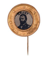 "GRANT" FERROTYPE STICKPIN WITH BRASS FRAME ACCENTED BY 7 STARS.