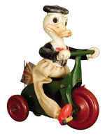 DONALD DUCK CELLULOID/CLOTH FIGURE ON SMALL TRICYCLE WINDUP.