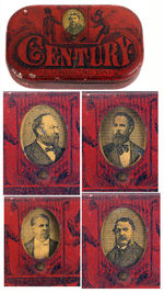 GARFIELD/ARTHUR/HANCOCK ENGLISH MECHANICAL "CENTURY" TOBACCO TIN.