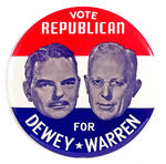 "VOTE REPUBLICAN FOR DEWEY WARREN" JUGATE BUTTON.