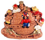 "CHILDREN'S WORLD" PAINTED COMPOSITION PIN.