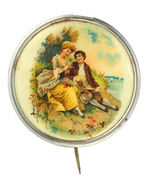 YOUNG 19TH CENTURY COUPLE IN LOVE LARGE CELLULOID BUTTON.