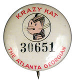 KRAZY KAT RARE NEWSPAPER CONTEST BUTTON.